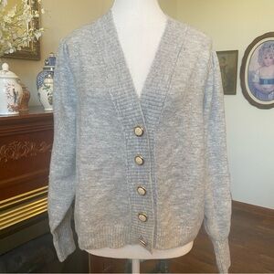 Eloquii Metallic Gray Shimmer Cardigan Sweater 14/16 NWT Gold Button